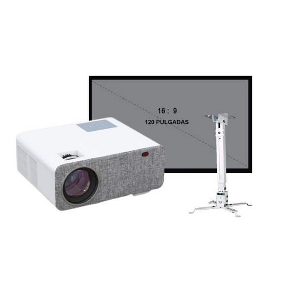 Combo Proyector SD500 Full HD + Ecran gris 120” + Rack